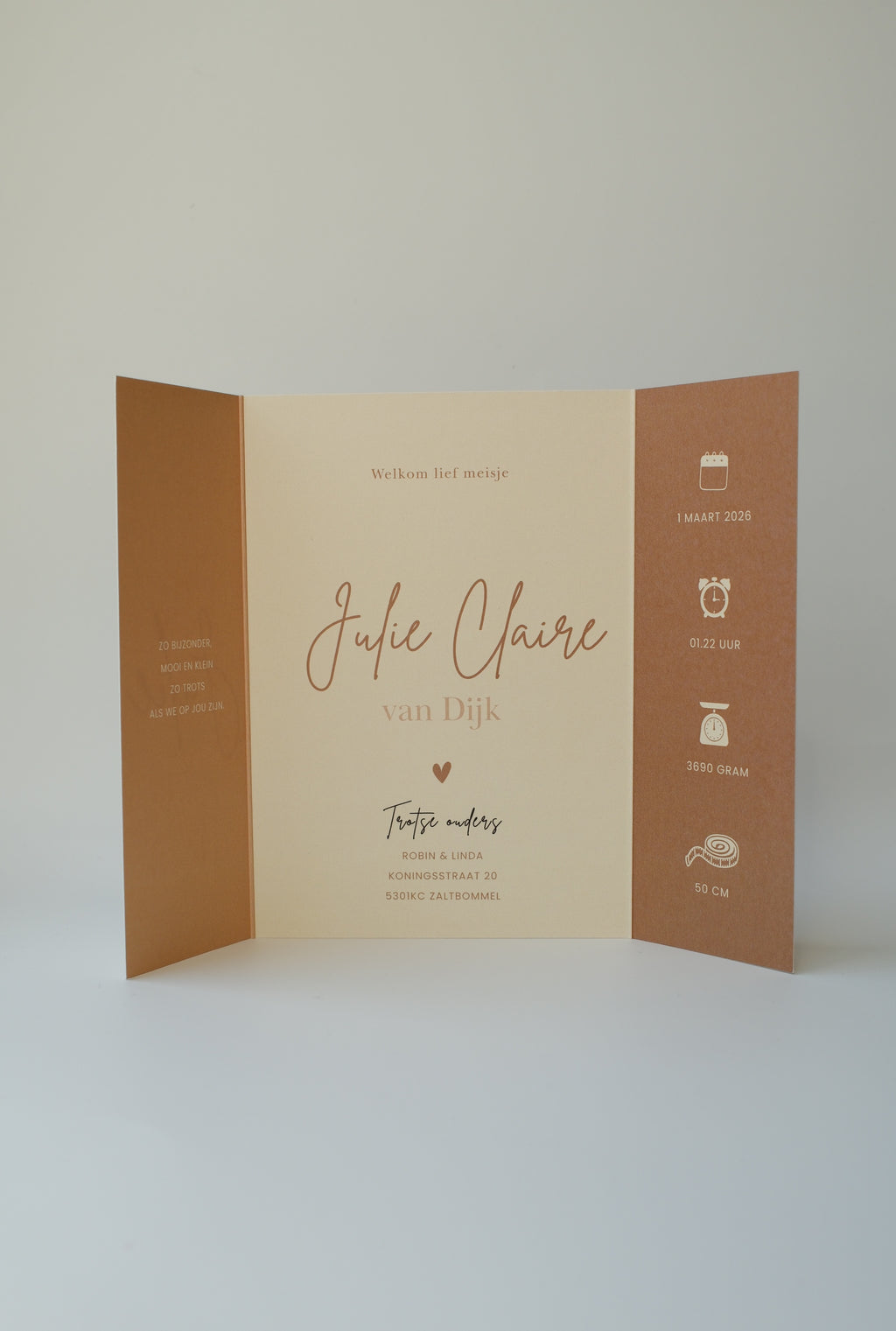 Luikvouw geboortekaartje Julie | meisje & jongen | Luxe en persoonlijk ontwerp
