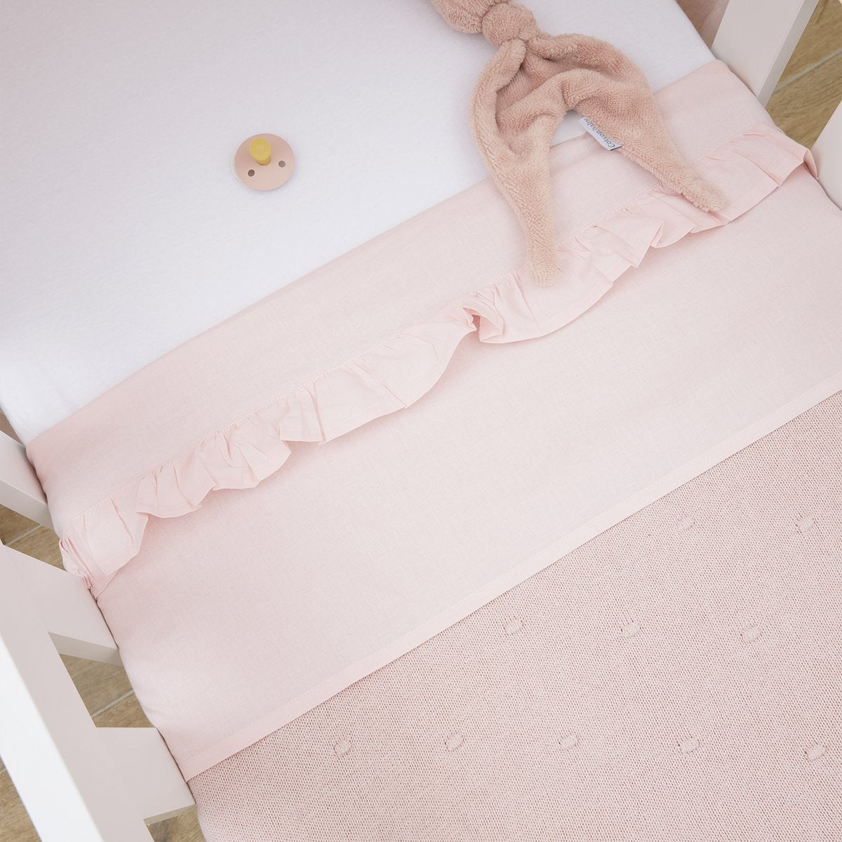 Laken Ruffle met naam - soft pink 100x150 cm - Meyco